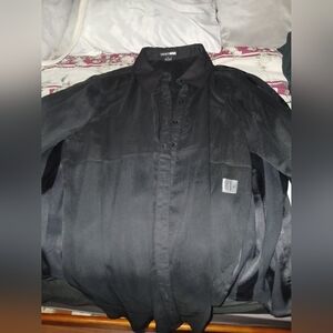 Fashion Nova Black Button Sheer Blouse